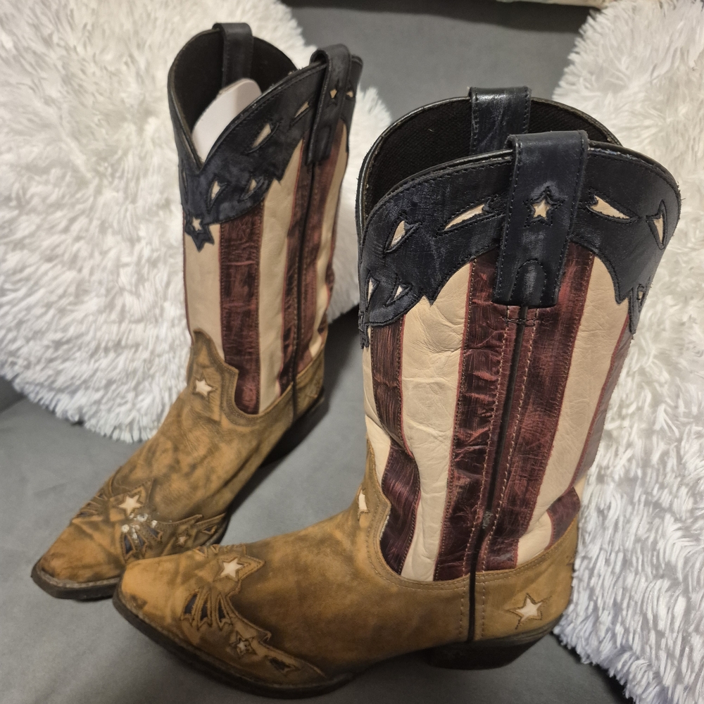 Laredo Patriotic Heeled Boots - Brown and Cream